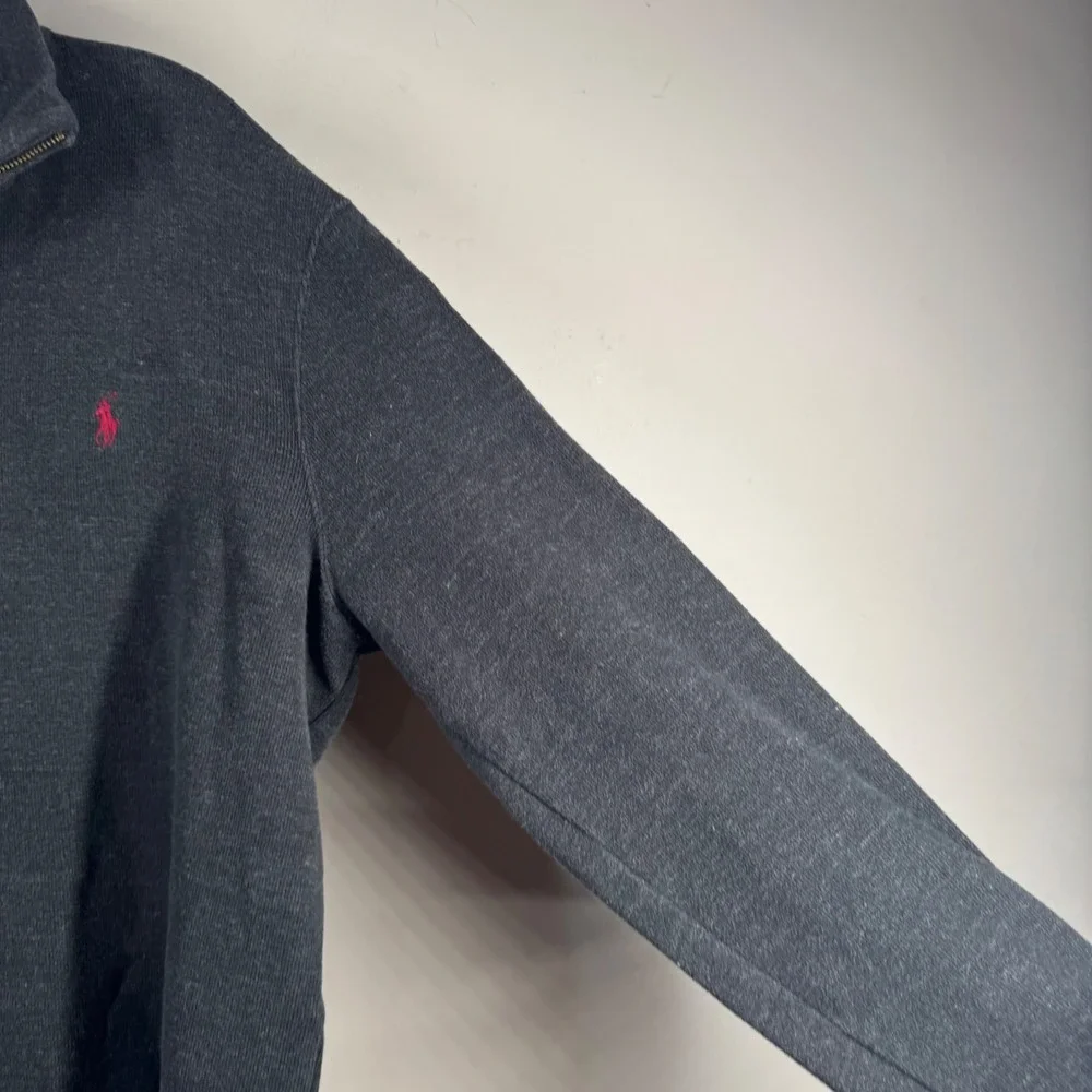 Polo Ralph Lauren Mens 1/4 Zip Pullover Charcoal Gray Black Cotton Sweater Sz L